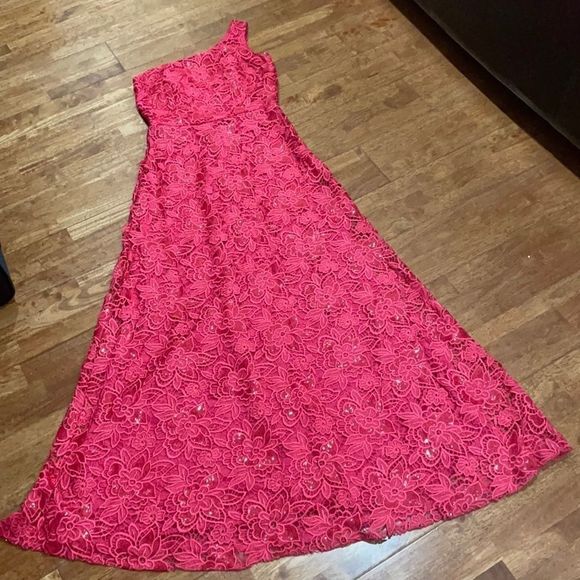 David Meister Dresses & Skirts - One Shoulder Red Lace Dinner Party Wedding Dress with sparkle detail